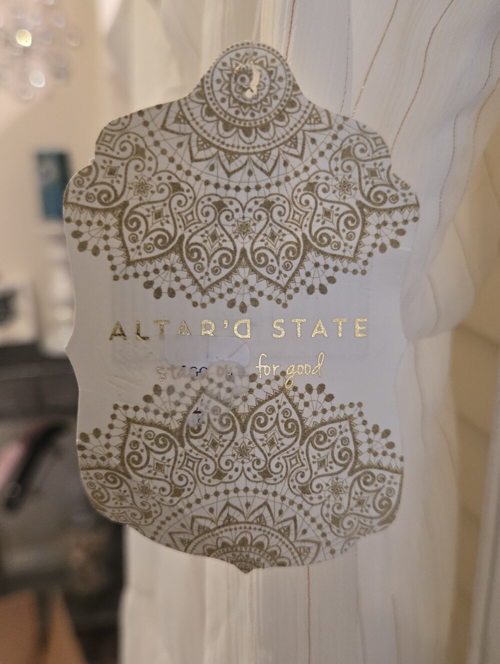 NWT Altar'd State Ivory Gold Metallic Lurex Tiered Mini Dress Boho Fairy Large - Picture 10 of 11